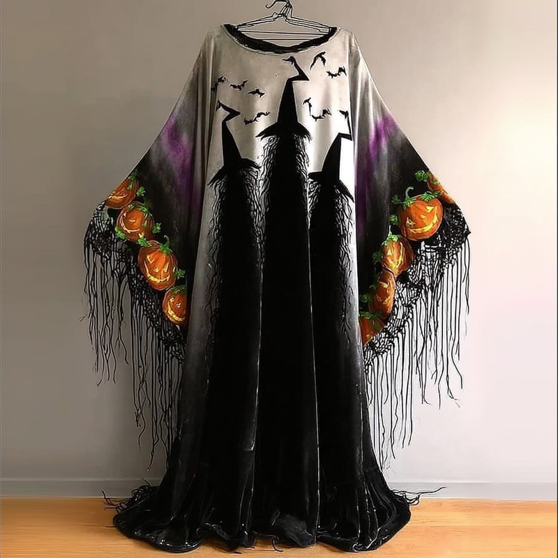 Women's Halloween Bat Wing Sleeve Contrast Dress 83a4