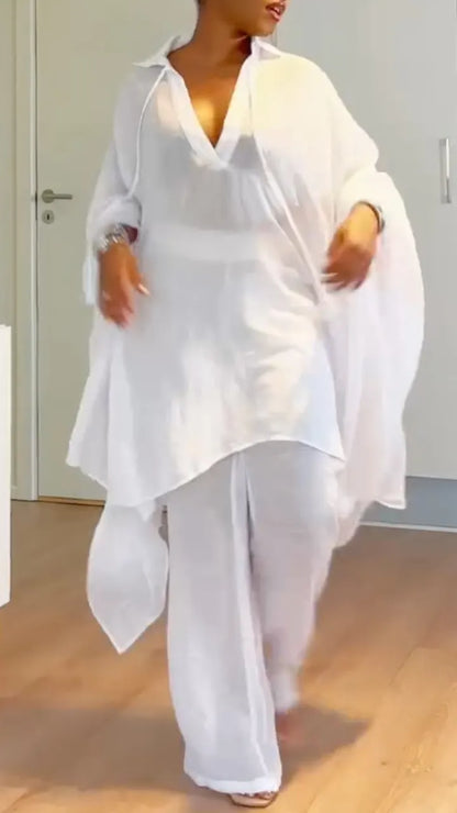 Sheer Oversized Tunic & Wide Leg Pants Co‑Ord Set