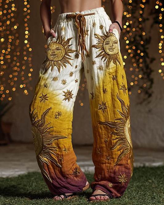 Star And Moon Themed Embroidery Gradient Trousers  9630
