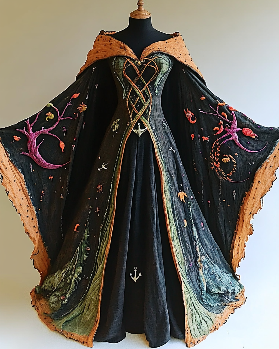 Halloween Theme Party Dark Loose Wide-Sleeved Cape Dress 2e9d