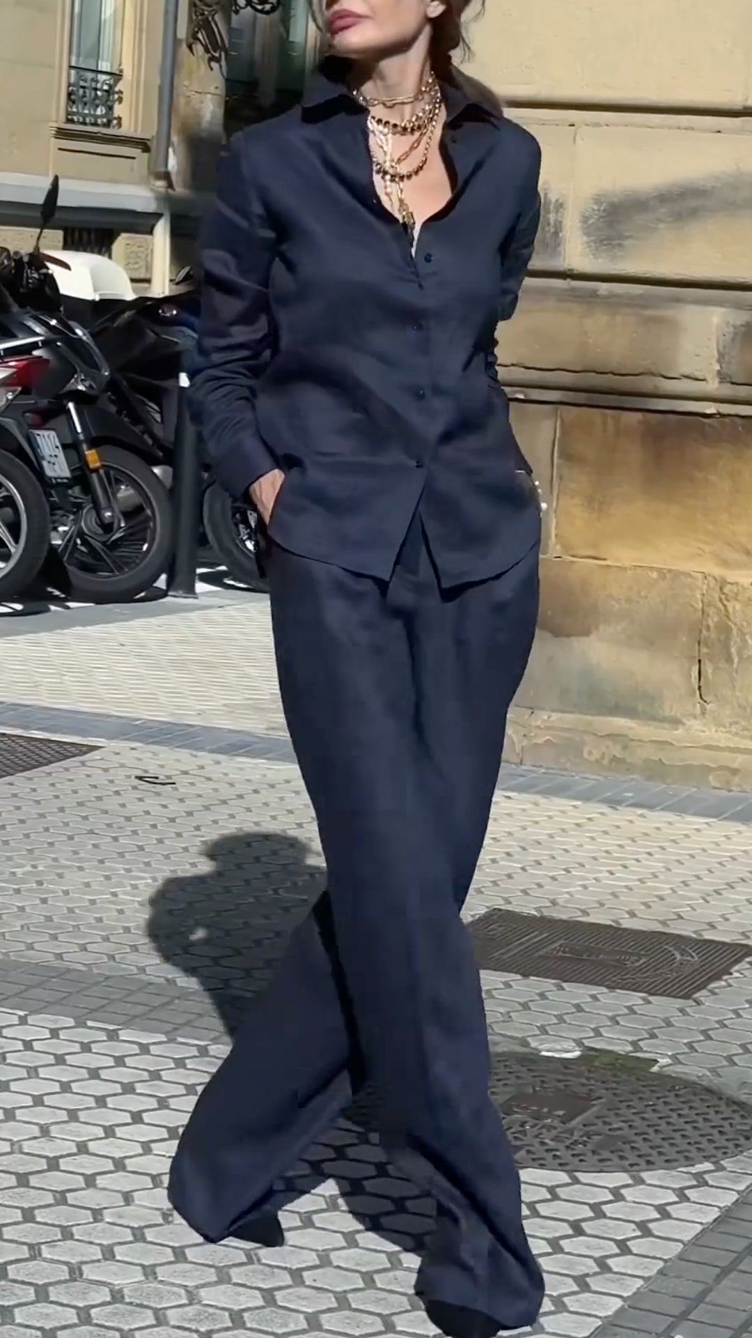Women's Collared Cotton Linen Commuting Casual Suit