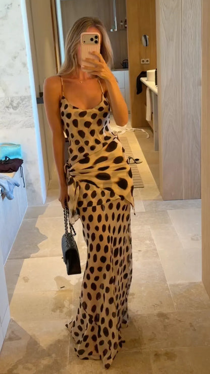Dalmatian Print Satin Slip Maxi Dress