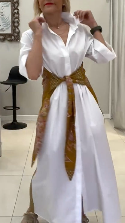 White Collared Shirt Maxi Dress