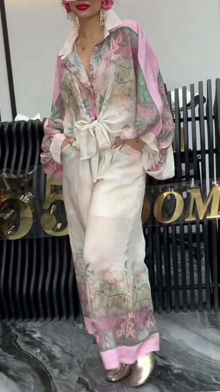 Floral Print Oversized Shirt & Pants Co-Ord Set