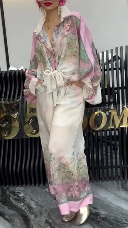Floral Print Oversized Shirt & Pants Co-Ord Set
