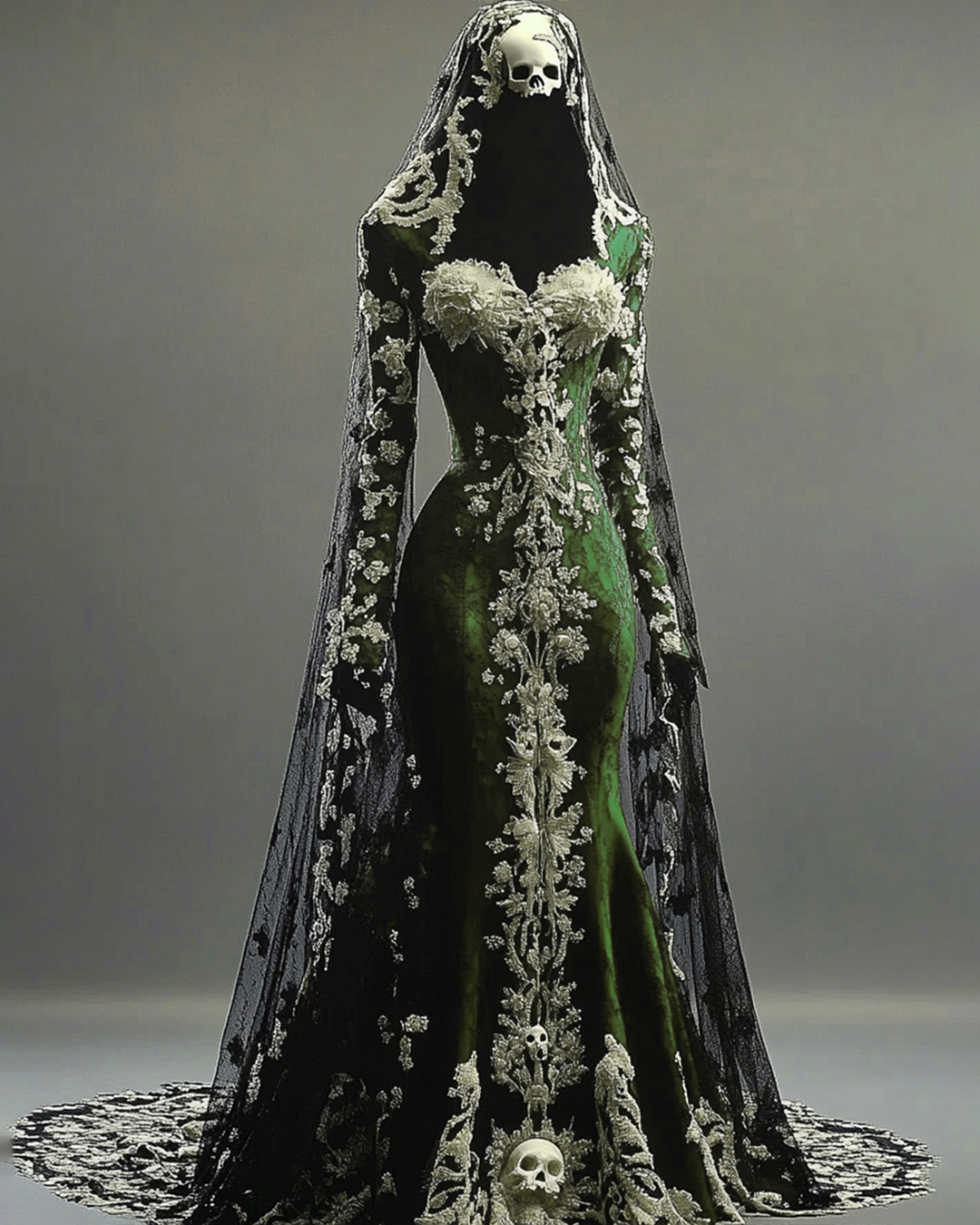 Halloween Themed  Contrasting Lace Embroidered Dress 91c0