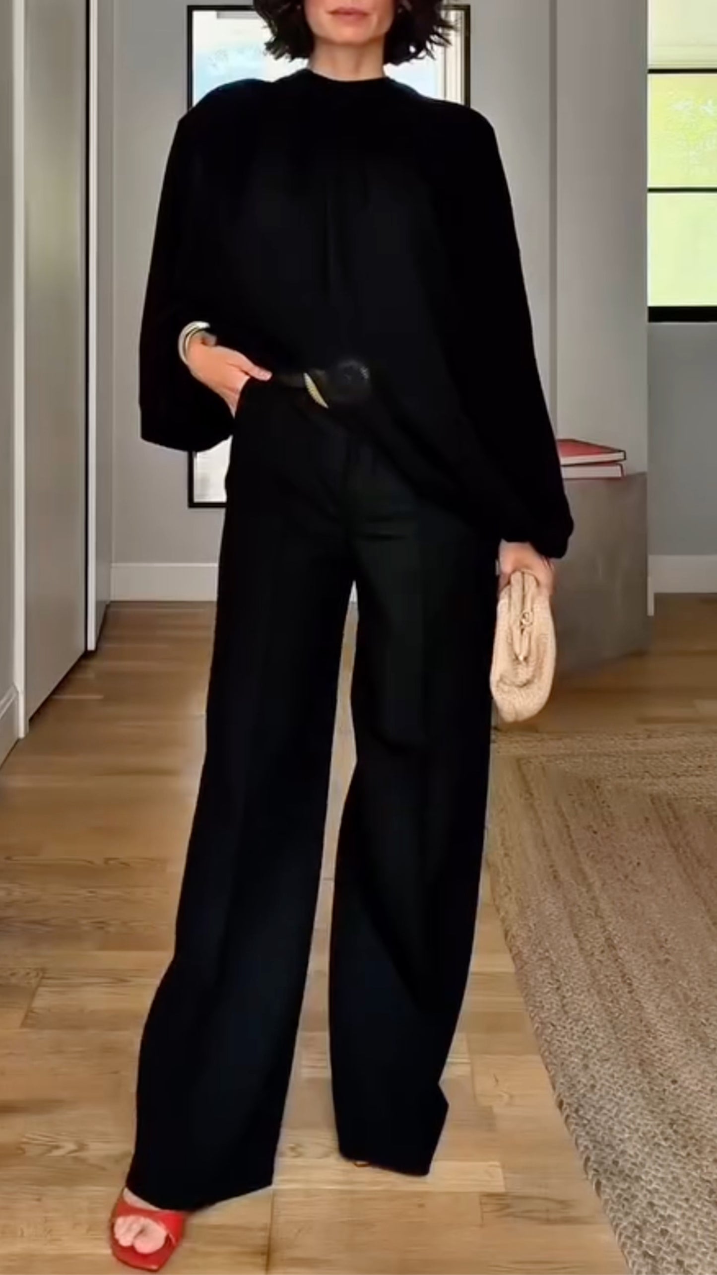 Black Oversized Blouse & Wide Leg Pants Set