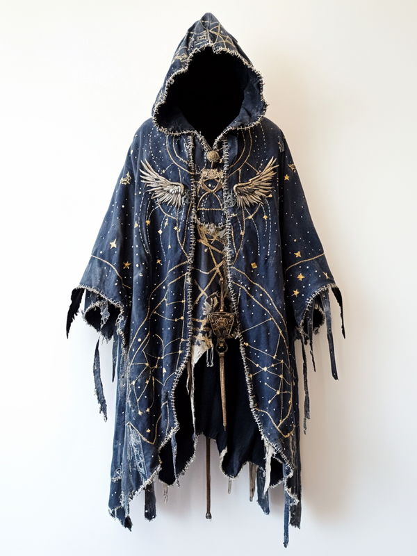Retro hooded gorgeous contrast color cape 09ad