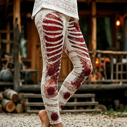 Women's Retro Halloween Rose Skull Print Leggings