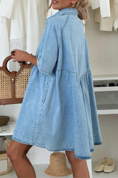 Light Wash Denim Babydoll Shirt Dress