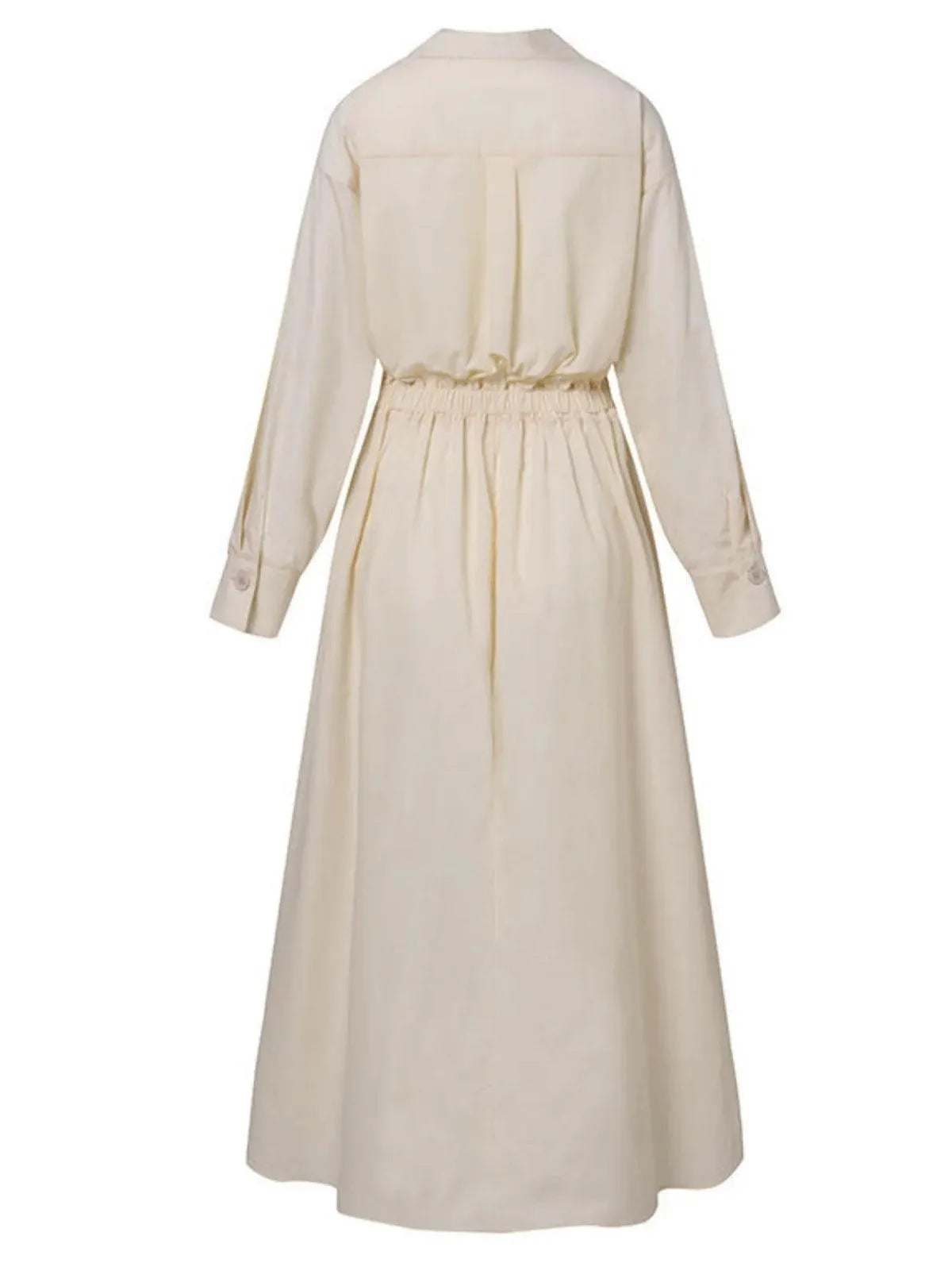 Elegant Pocket Button Lapel Collar Fold Solid Midi Dress