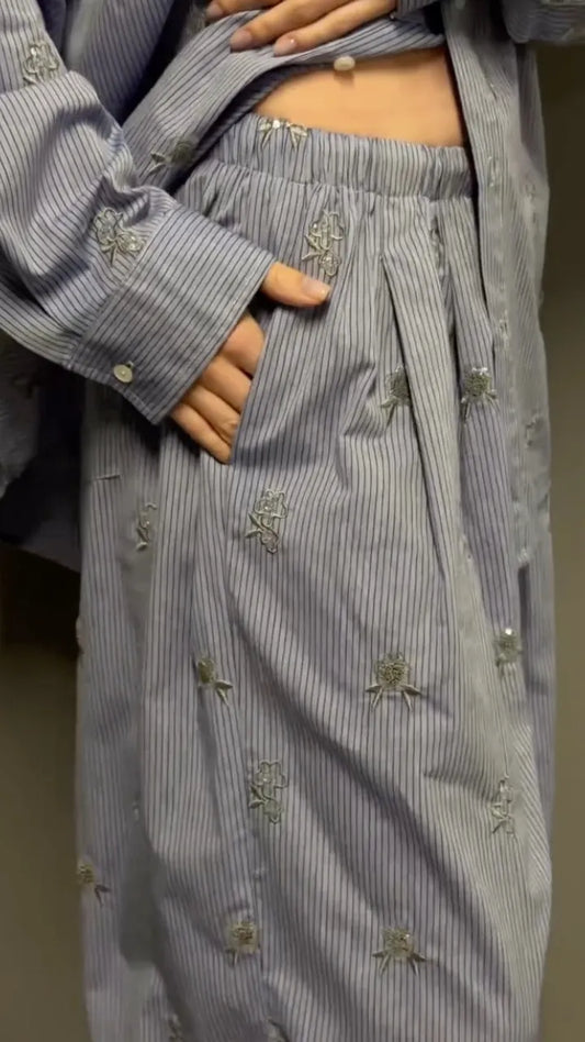 Sequin Oversized Shirt & Drawstring Wide Leg Pants Co‑Ord Set