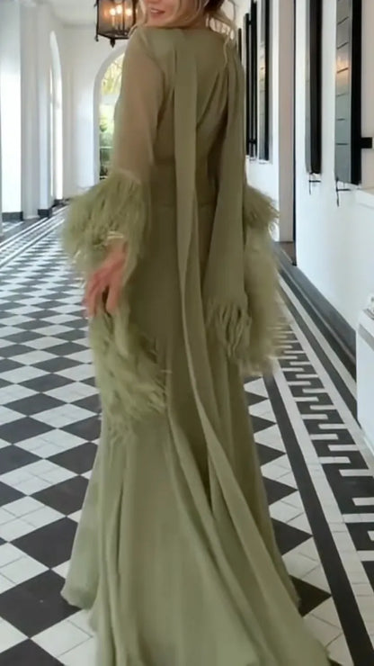 Olive Green Choker Neck Maxi Dress
