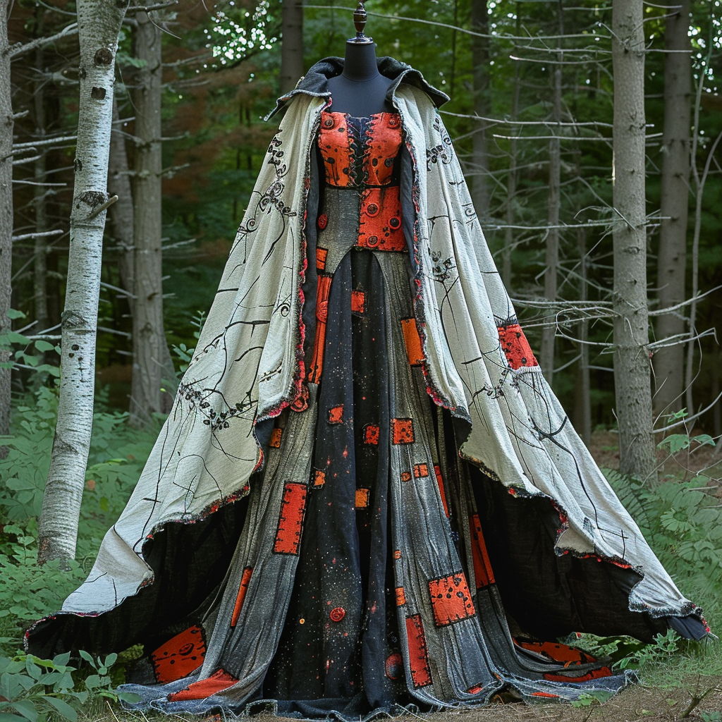WOMEN'S HALLOWEEN PARTY CONTRAST COLOR LOOSE WIDE SLEEVE CAPE DRESS 0d52