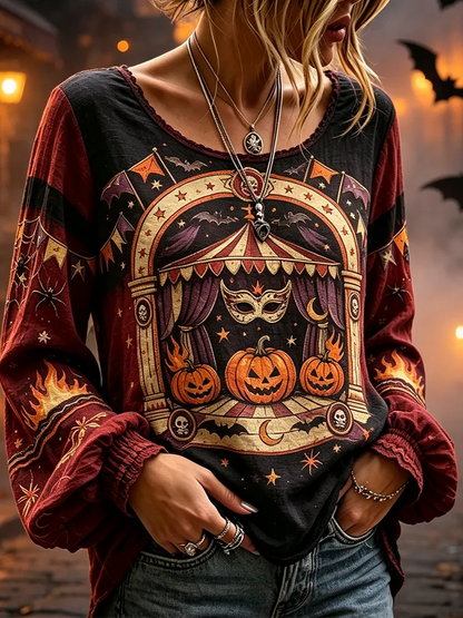 Women's Halloween Pumpkin Masquerade Pattern Shirt