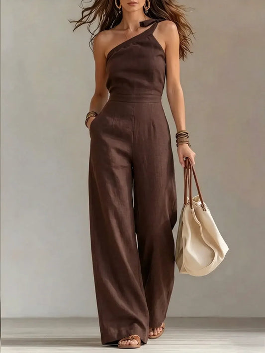 Women's One-Shoulder Wide-Leg Jumpsuit