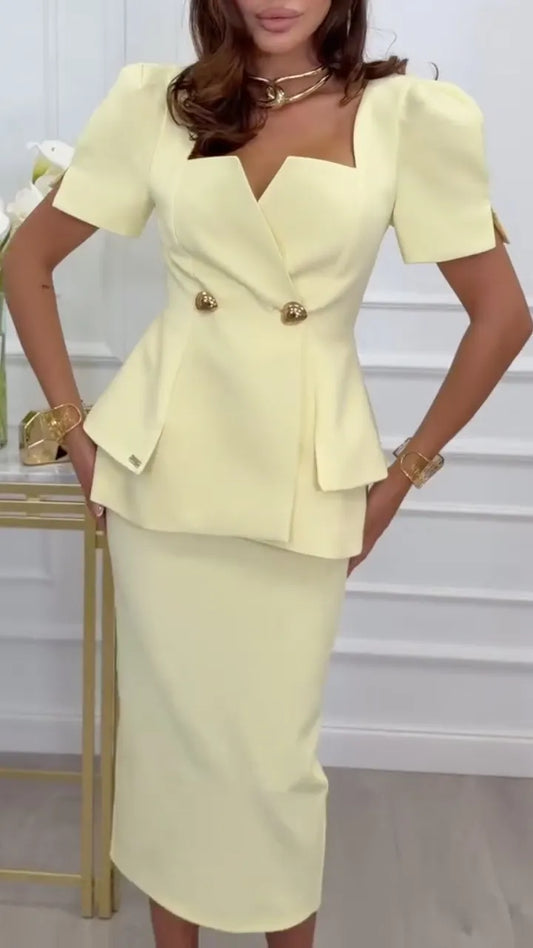Peplum Blazer Top & Pencil Skirt Set