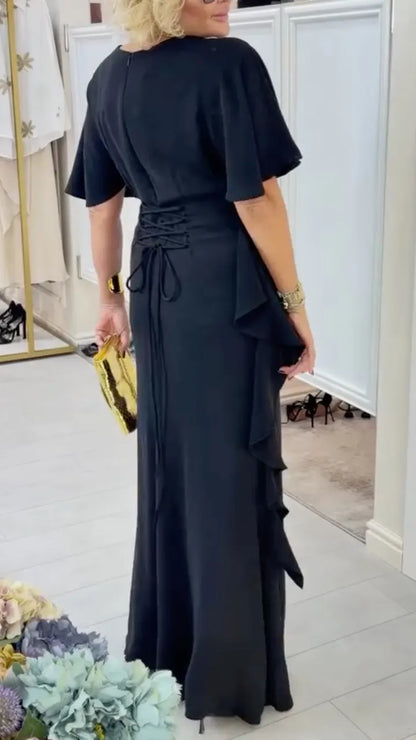 Cape-Sleeve Ruched Maxi Dress