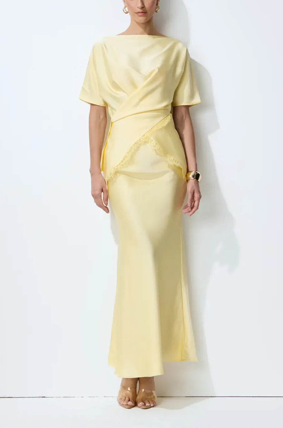 Elegant Yellow High Waist Long Dress Matching Set