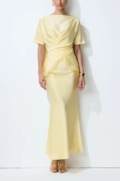 Elegant Yellow High Waist Long Dress Matching Set