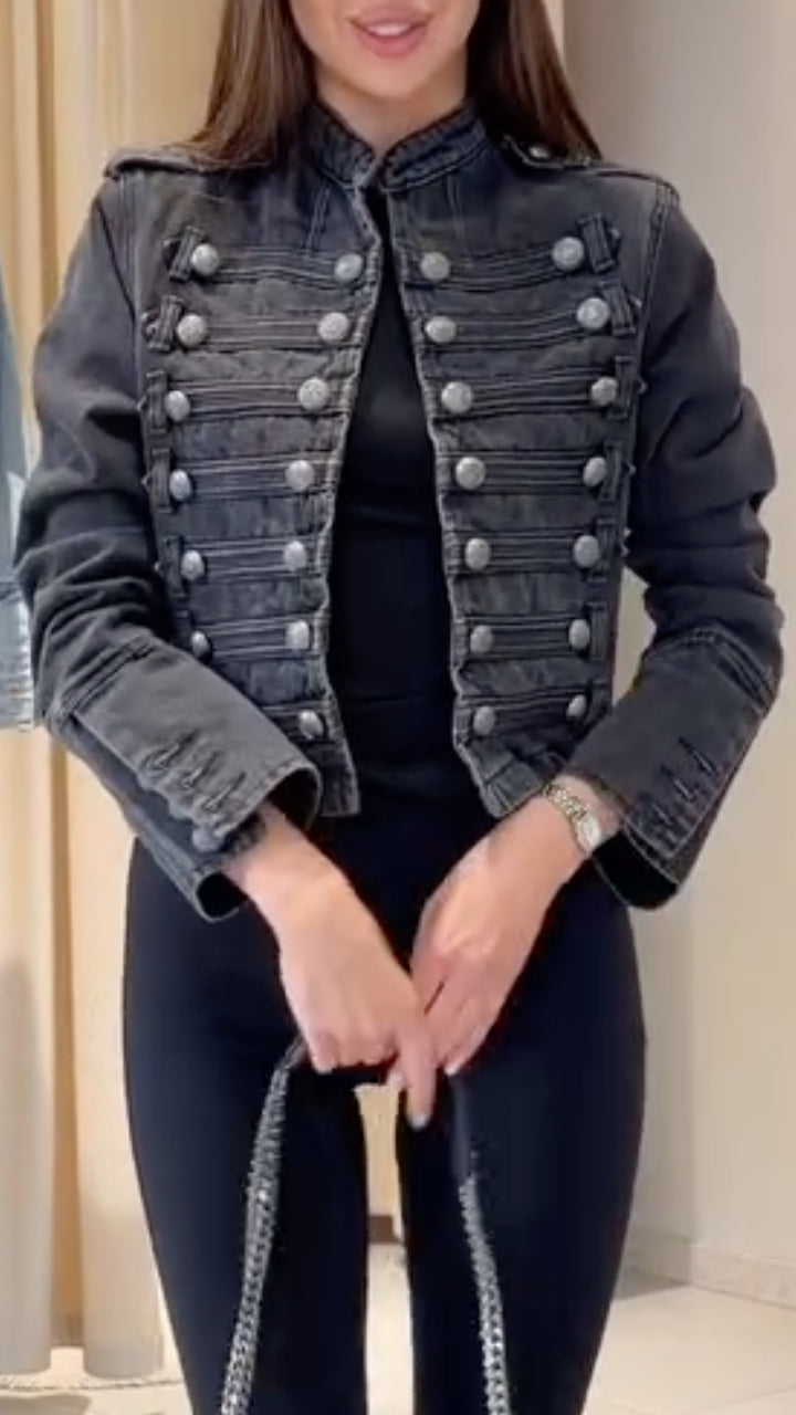 Light Blue Military-Style Denim Jacket