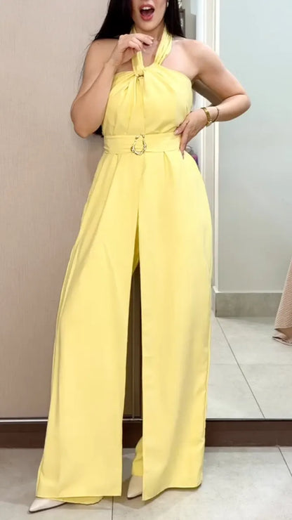 Women's Spring/Summer Faux Two-Piece Wide-Leg Casual Jumpsuit
