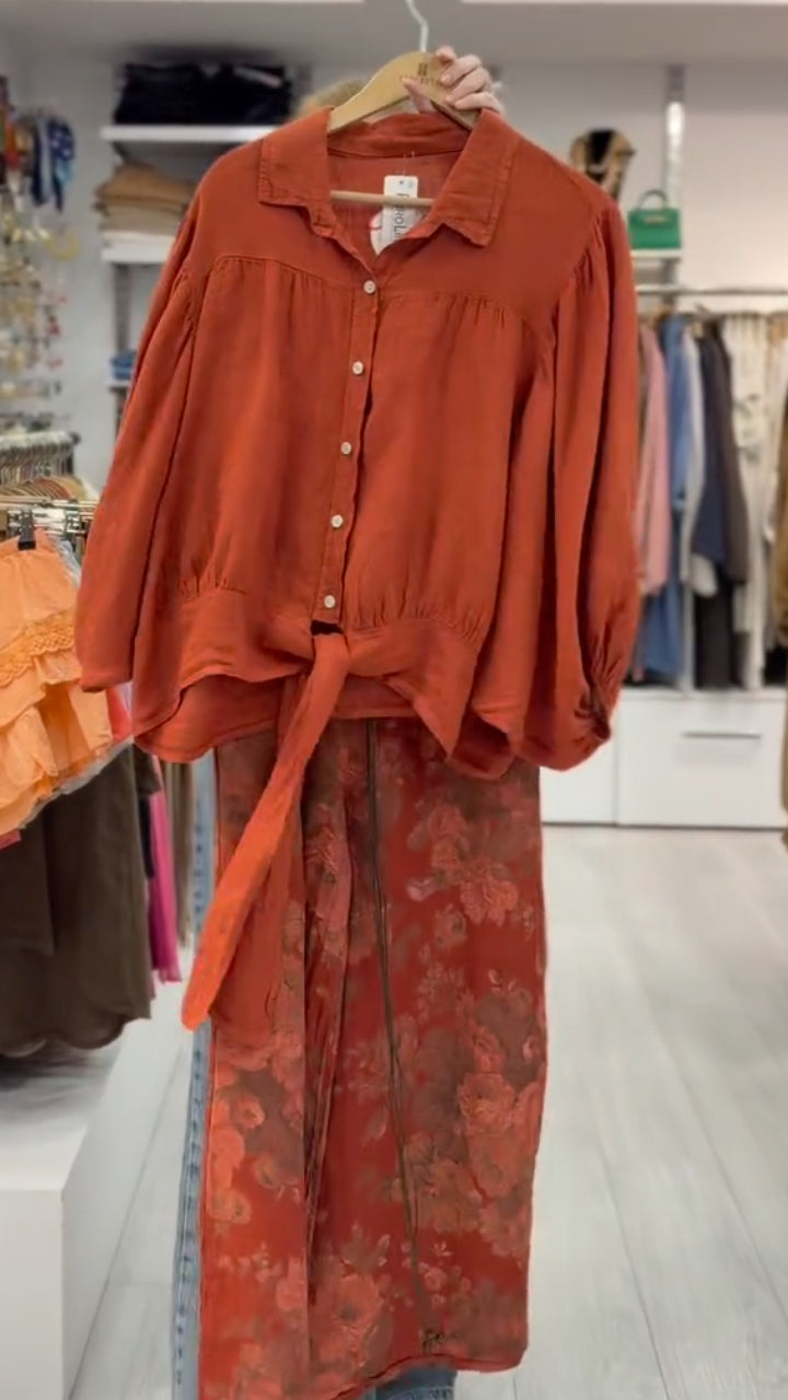Linen Tie-Front Shirt & Floral Pants Co-Ord