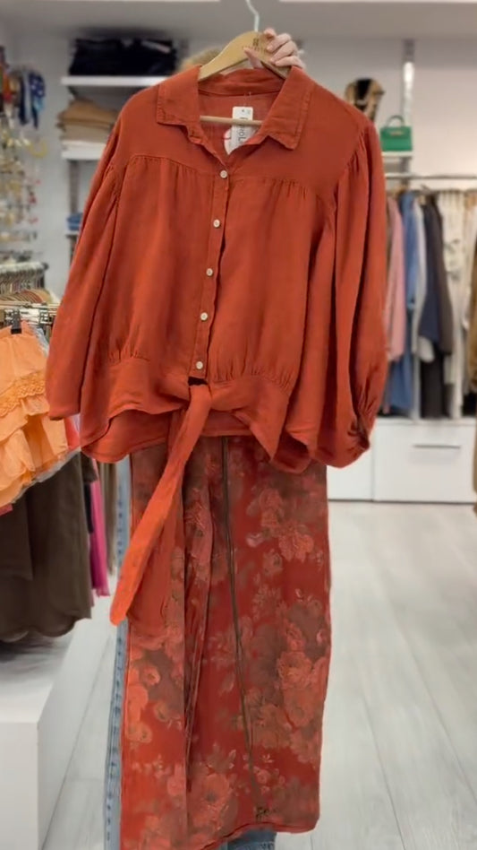 Linen Tie-Front Shirt & Floral Pants Co-Ord