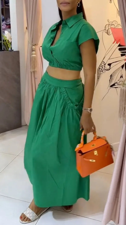 Short Shirt + Large Pocket A-Line Skirt Set
