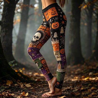 Women's Halloween Stitched Skeleton Color-block Patchwork Comfortable Slimming Leggings