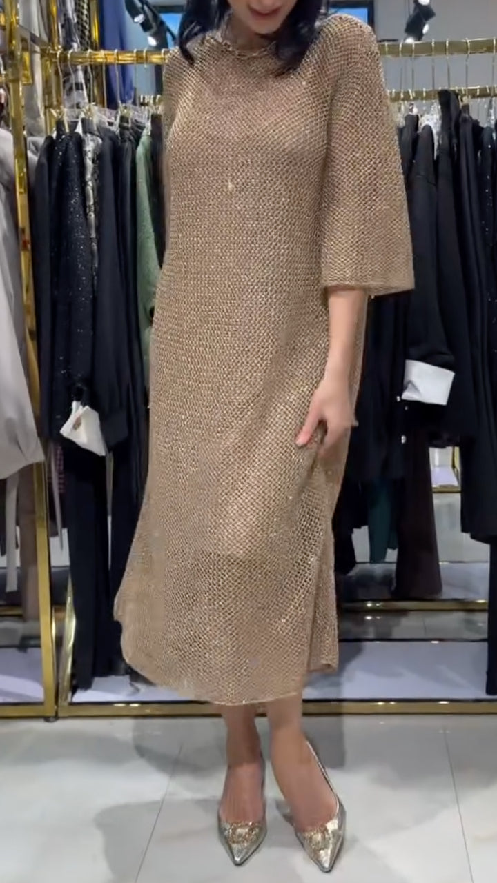 Gold Mesh Knit Dress