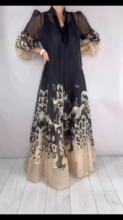 Printed Sheer Chiffon Two Piece Maxi Dress