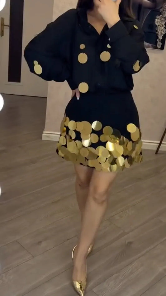 Sequin Print Shirt & Skirt Co-Ord Set