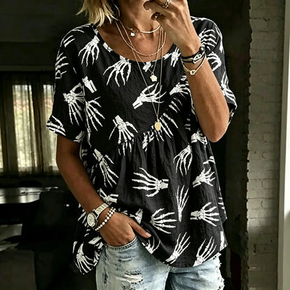 Women's Retro Bone Print Top