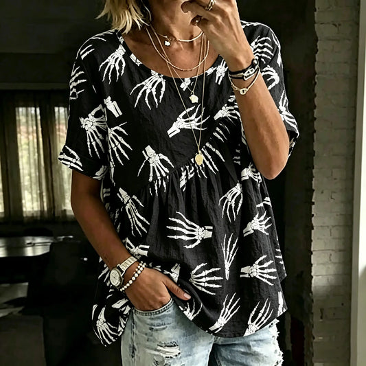 Women's Retro Bone Print Top