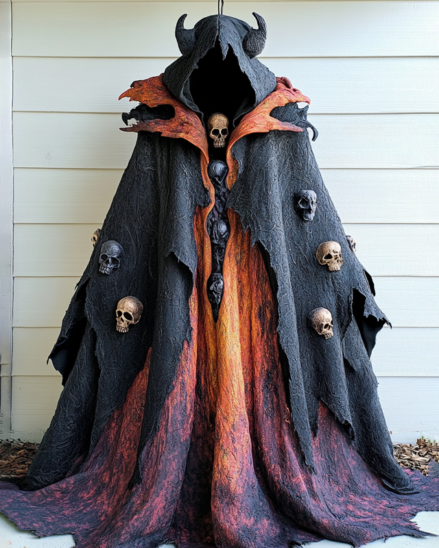 Halloween Themed Irregular Gradient 3D Skull Embroidered Hooded Cape  6c96