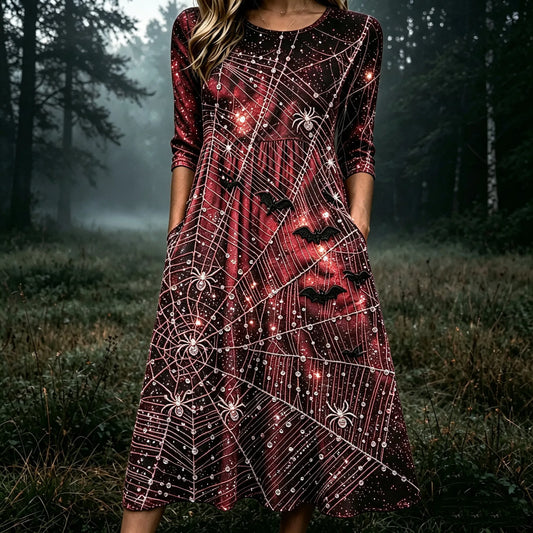 Women's Retro Halloween Style Spider Print Dress