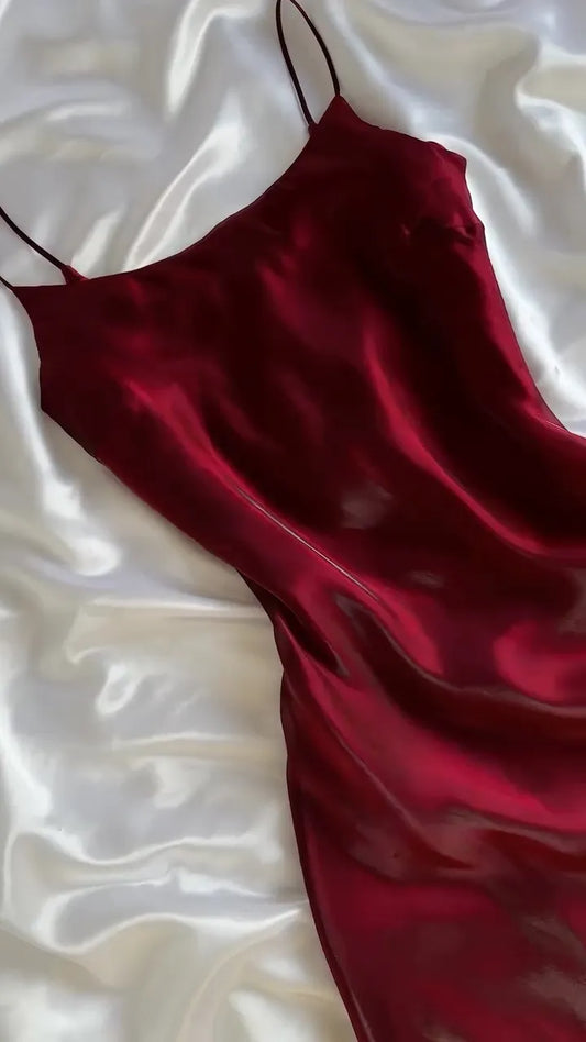 Burgundy Satin Slip Maxi Dress