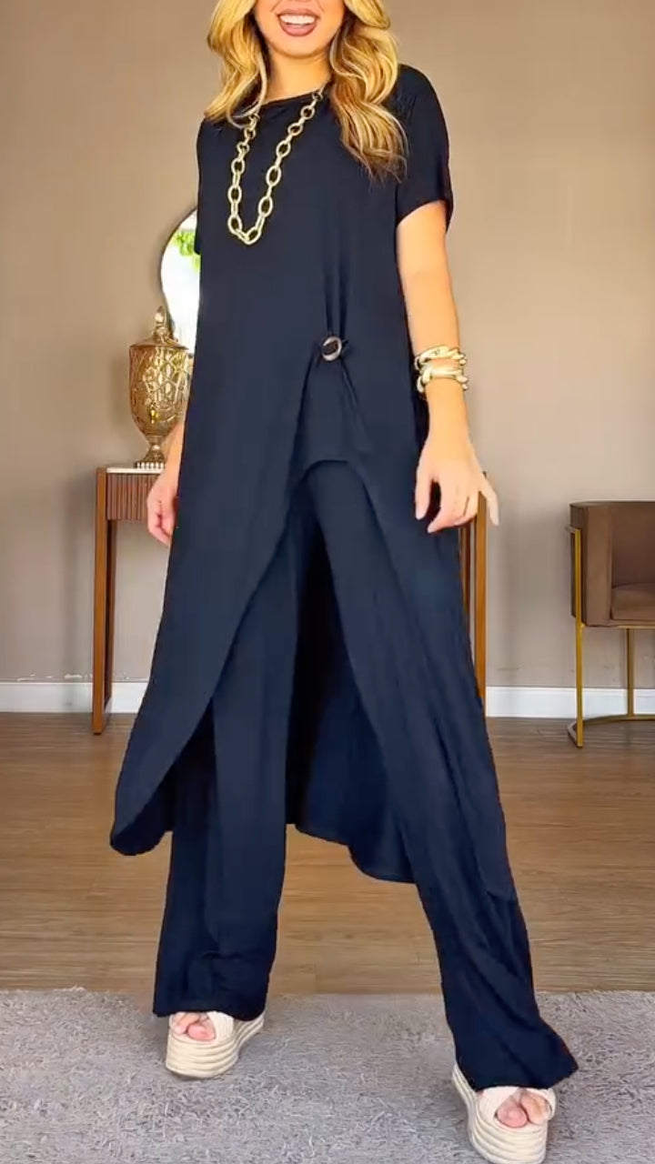 Asymmetric Longline Top & Harem Wide Leg Pants Co‑Ord Set