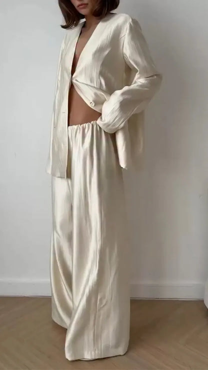 Cream Satin Oversized Blazer Co-Ord Set