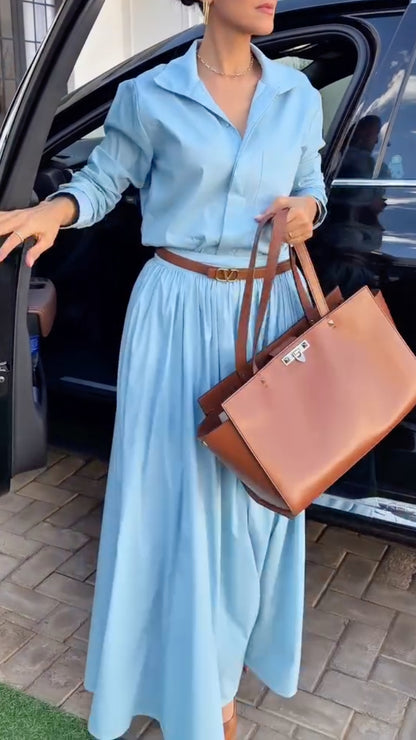 Light Blue Shirt & Maxi Skirt Set