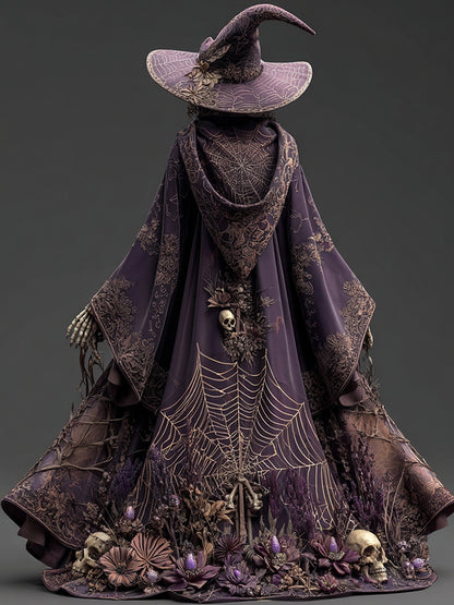 Women's Halloween Spiderweb Skull Floral Witch Hooded Cape