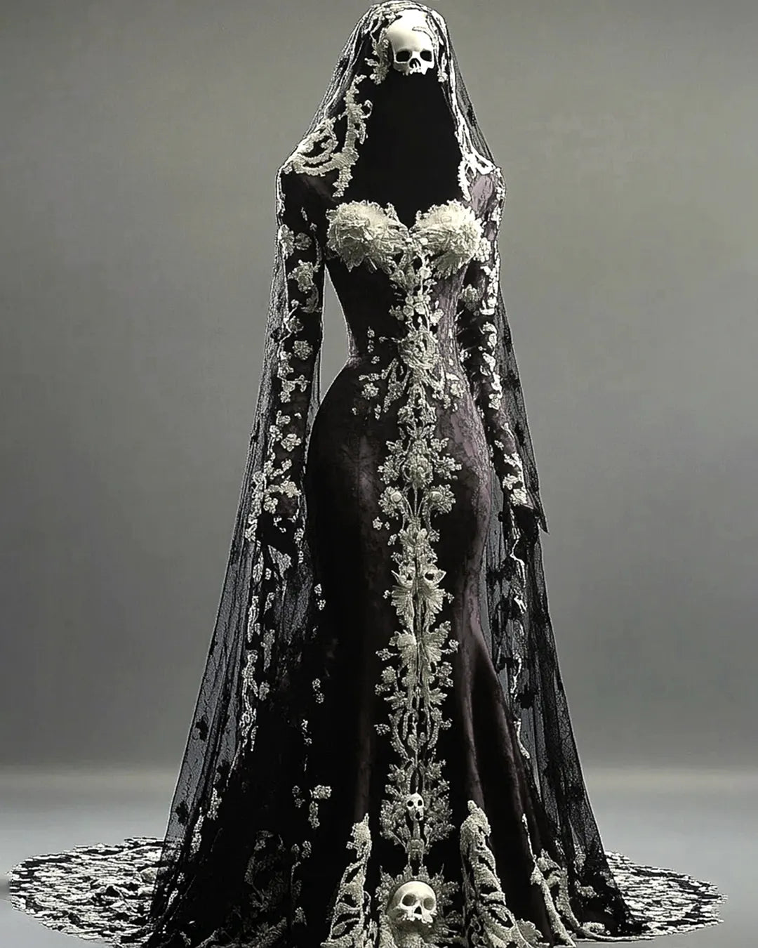 Halloween Themed  Contrasting Lace Embroidered Dress 91c0