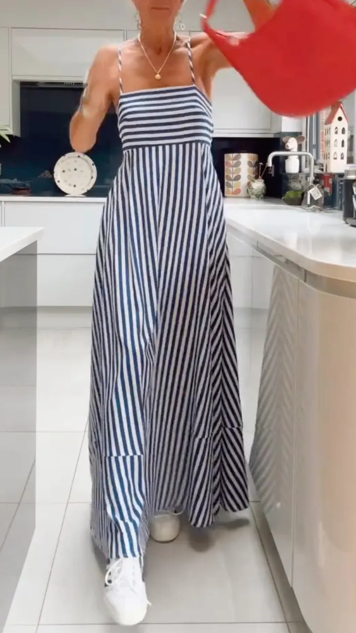 Striped Spaghetti Strap Maxi Dress