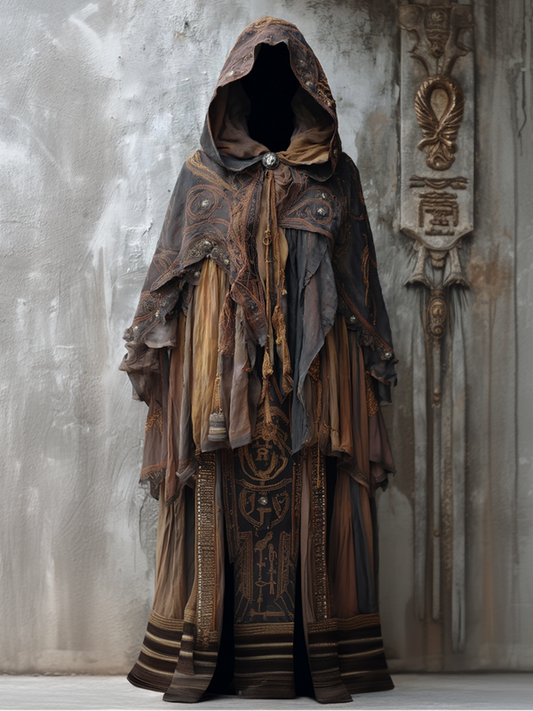 Retro hooded gorgeous contrast color cape e69f