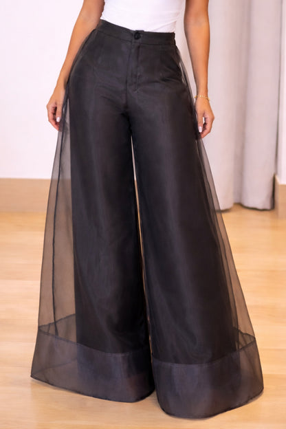 Women's Organza Patchwork Double-Layer Wide-Leg Pants