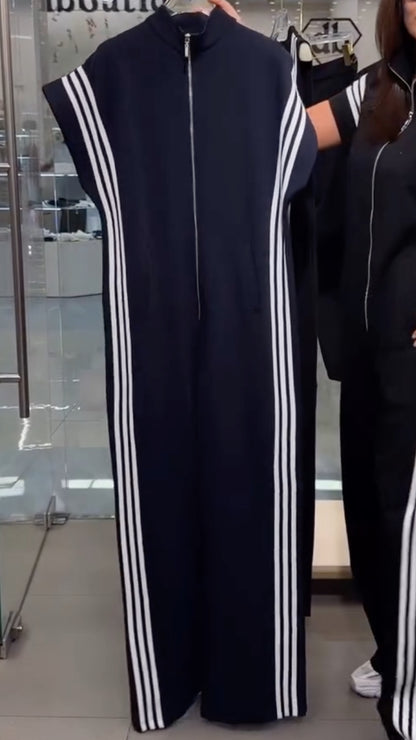 Black Stripe Side Zip‑Up Jumpsuit
