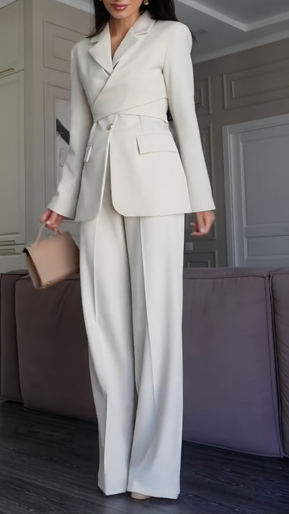Cross Wrap Tailored Blazer & Wide Leg Pants Suit