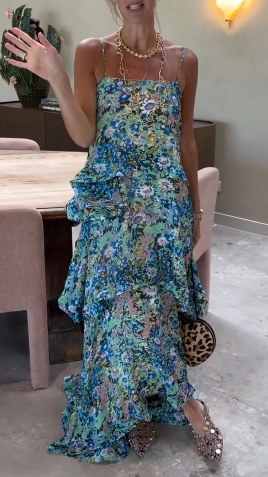 Women's Multi-Layered Suspender Vacation Maxi Dress