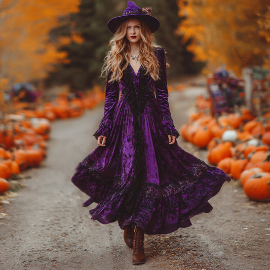 Women's Classic Velvet Halloween Art Comfy Velvet Maxi Dress